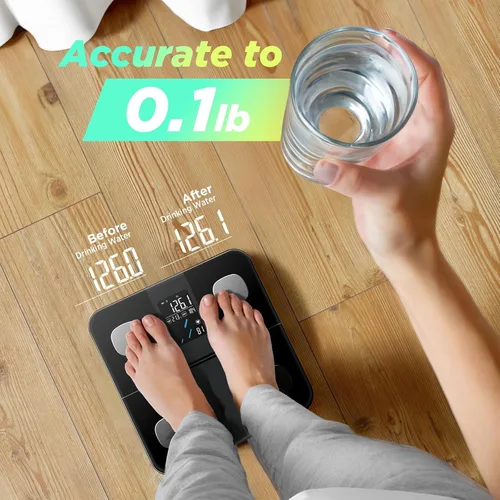 Vista 3 de RunStar - Báscula inteligente para peso corporal, báscula digital de baño de alta precisión con pantalla grande para IMC, frecuencia cardíaca y masa