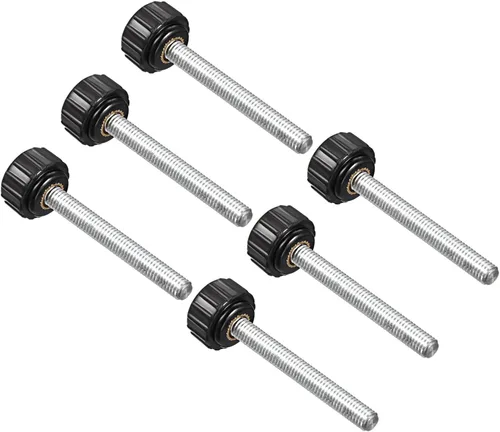 Vista 20 de Perillas de sujeción moleteadas, rosca macho M4 x 0.394 in, cabeza de 0.630 in, pomos de plástico termoestable para tornillo de pulgar negro