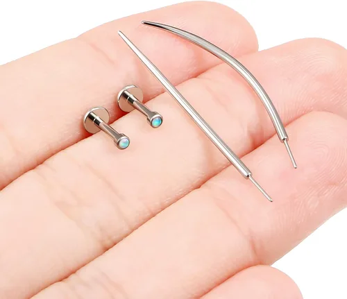 Vista 2 de F136 - Aretes de titanio 20/18/16G sin rosca, con parte trasera plana, multicolor, ópalo, nariz, labret Medusa Monroe, piercing con forma cónica
