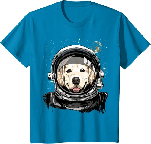 Vista 86 de Camiseta para amantes de los perros de los astronautas del espacio exterior Golden Retriever Lover, Negro