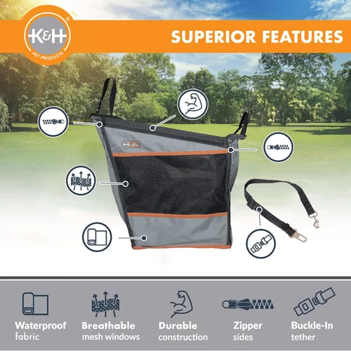 Vista 5 de K&H Buckle N Go - Asiento de automóvil para perros pequeños, tela impermeable, laterales de malla transpirable, correa de cinturón de seguridad