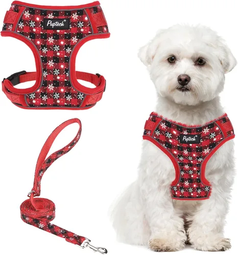Vista 13 de PUPTECK Juego de arnés y correa para perro pequeño, arnés ajustable sin tirones para cachorro, chaleco de malla suave reflectante para mascotas