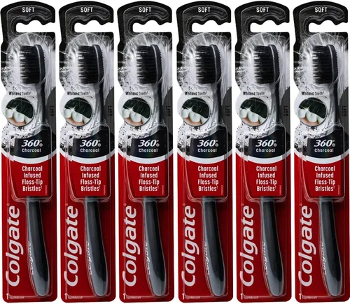 Vista 9 de Colgate Cepillo de dientes con infusión de carbón 360, cerdas de punta de hilo dental, suave (los colores varían), 1 unidad