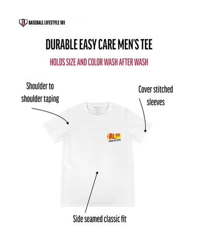 Vista 4 de Baseball Lifestyle 101 Camiseta Taco para hombre, color blanco, suave mezcla 60/40, transpirable, camiseta con costuras laterales, tallas