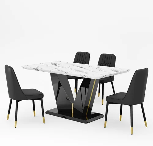 Vista 8 de Juego de mesa de comedor de 5 piezas, juego de mesa de comedor moderno de mármol de 63 pulgadas para 4, juego de mesa de cocina blanca para 4, juego
