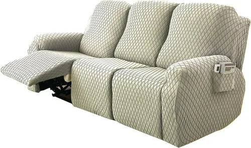 Vista 24 de Funda elástica para silla reclinable, 8 piezas de 1, 2, 3 plazas, funda para sillón reclinable con bolsillo y protector de muebles