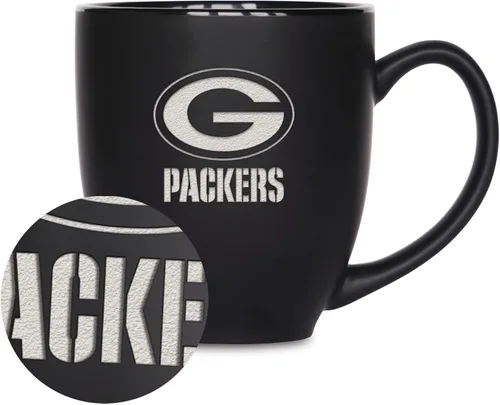 Vista 24 de Rico Industries Taza Bistro Mate Negra de Fútbol Americano NFL de 15 onzas - Para Bebidas Calientes o Frías - Logotipo del Equipo Grabado para una
