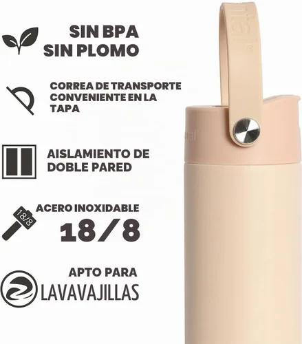 Vista 6 de Elemental Core - Botella de agua de acero inoxidable de 24 onzas con Beige