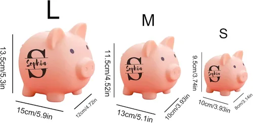 Vista 3 de Alcancía personalizada, banco de dinero con nombre personalizado para niñas y niños, caja de dinero rosa irrompible para cumpleaños, Navidad, baby