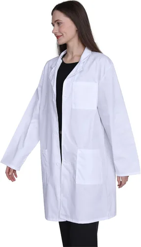 Vista 5 de Abrigo de laboratorio profesional para mujer, manga completa, mezcla de algodón, abrigo médico largo, blanco, unisex