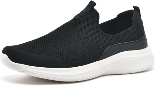 Vista 8 de TIOSEBON Zapatos deportivos para caminar sin cordones para mujer, de punto, de malla, cómodos, tenis 0c/todo negro