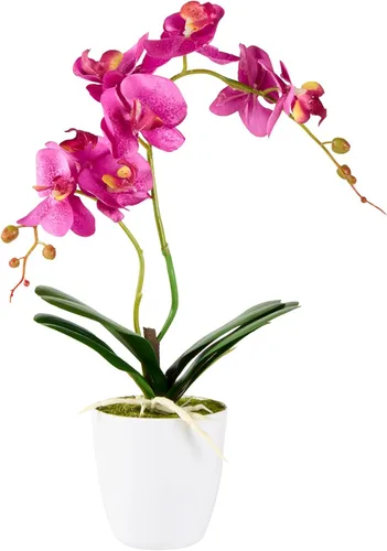 Vista 15 de Restaurantware - Orquídeas artificiales de 4 x 14 pulgadas, 12 orquídeas falsas en maceta, 5 flores, uso como centro de mesa, decoración del hogar u