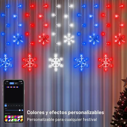 Vista 4 de Luces de carámbanos inteligentes de 16 pies con copo de nieve para exteriores, control de aplicación, cambio de color DIY, 16 gotas, 208 LED, luces