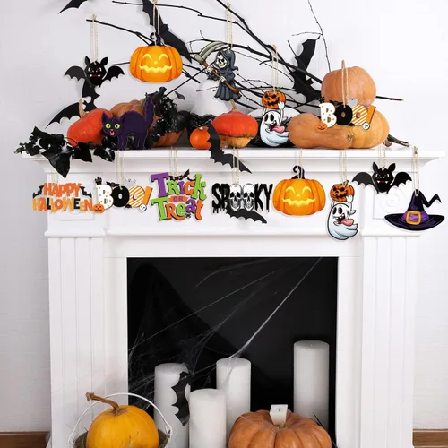Vista 7 de Gerrii 40 adornos para árbol de Halloween con cuerda, estilo clásico