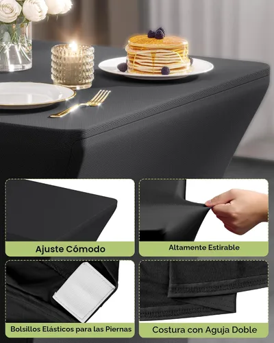 Vista 2 de Pureegg Mantel de Spandex de 6 pies - Paquete de 6, Cubierta de Mesa Ajustada y Elástica para Mesas Rectangulares, Tela Resistente a las Arrugas