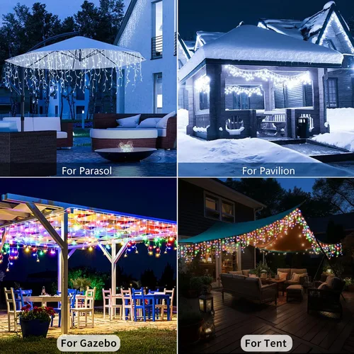 Vista 7 de Luces Solares de Carámbanos para Exteriores Impermeables - 82 Pies 660 Luces LED de Carámbanos de Navidad para Exteriores con Control Remoto, Blanco