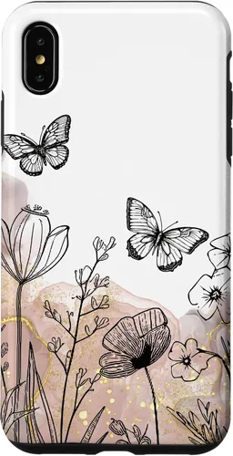 Vista 10 de iPhone 11 Minimal Flowers Butterflies Boho Floral Lindo Estético Funda