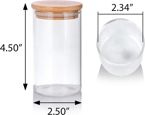Vista 2 de JUVITUS Paquete de 6 tarros altos de vidrio transparente de 10 onzas con tapa sellada de silicona de bambú y madera