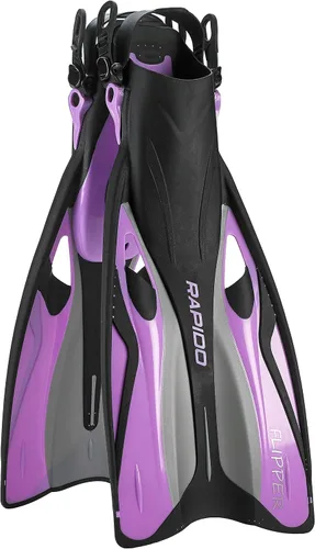 Vista 5 de Phantom Aquatics Juego de esnórquel sin marco con máscara de snorkel Lila