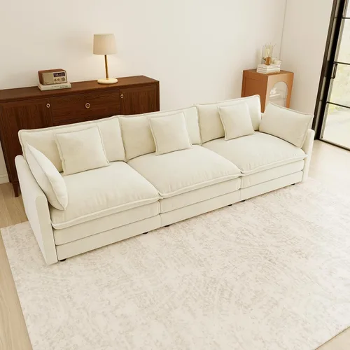 Vista 16 de Sofá Loveseat Grande en Beige y Blanco de 194.8 cm, Sofás Seccionales de 2 Plazas Grandes para Sala de Estar, Sofá Seccional Modular de Tela