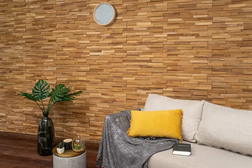 Vista 5 de WoodyWalls - Paneles de pared 3D Los tablones de madera están hechos de 100% teca Cada panel de madera está hecho a mano y es único Juego