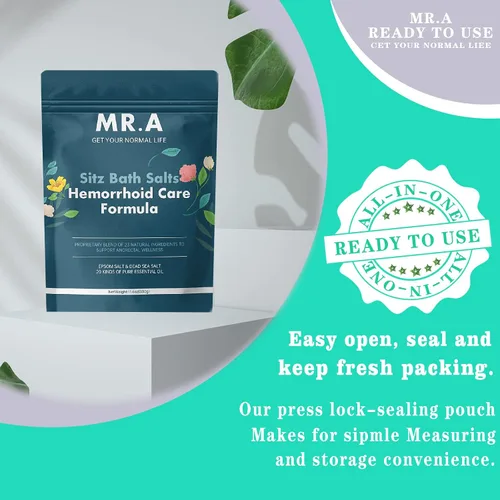 Vista 5 de Baño de asiento para hemorroides, 23 ingredientes de grado premium, fórmula avanzada de tratamiento de hemorroides, sal de Epsom, sal del mar