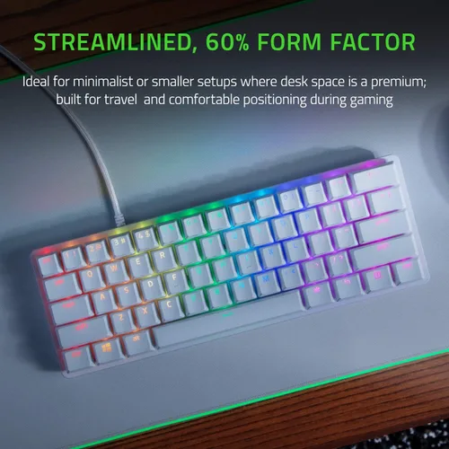 Vista 2 de Razer Huntsman Mini Teclado 60% para juegos, interruptores ópticos lineales blanco (Mercury White)
