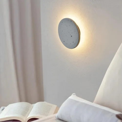 Vista 5 de DUHU Aplique de pared LED redondo, lámpara de pared de cemento gris cableada, lámpara de pared minimalista con diseño de acabado elegante