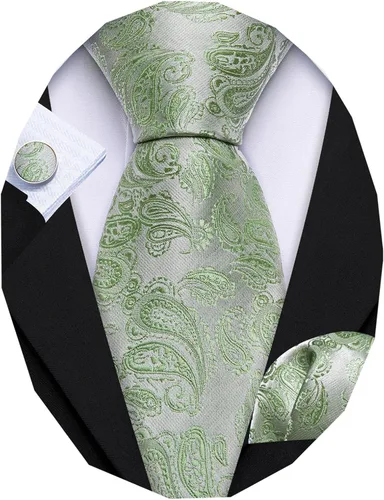 Vista 54 de Barry.Wang - Juego de corbata de seda para hombre, diseño de cachemira, pañuelo y gemelos de bolsillo