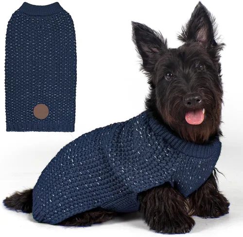 Vista 29 de KYEESE Suéter para Perro con Agujero para Correa para Perros Pequeños Machos Suéter Cálido con Hilo Reflectante Tejido Suave Ropa para Perros Machos