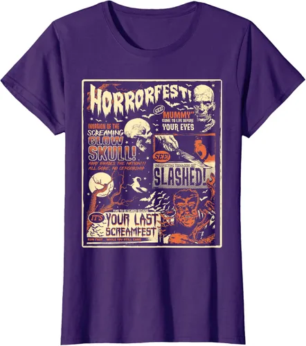 Vista 12 de Vintage Horrorfest Movie Poster Terror Old Time Halloween Camiseta S Negro