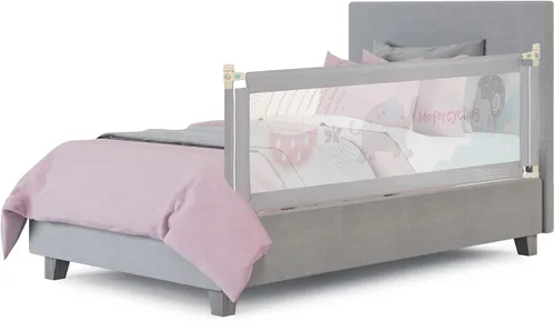 Vista 11 de BABY JOY Riel de cama para niños pequeños, 77 pulgadas, extra largo, altura ajustable y plegable, protector de riel de cama de bebé con malla Gris