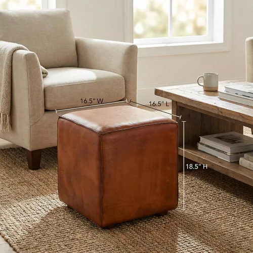Vista 9 de Bare Decor Sands - Cubo otomano de piel auténtica, color marrón