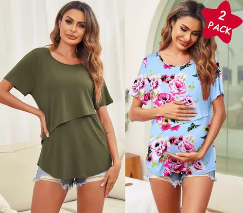 Vista 4 de Ekouaer Camisetas de lactancia de manga corta para mujer, de doble capa, tallas S-XXL