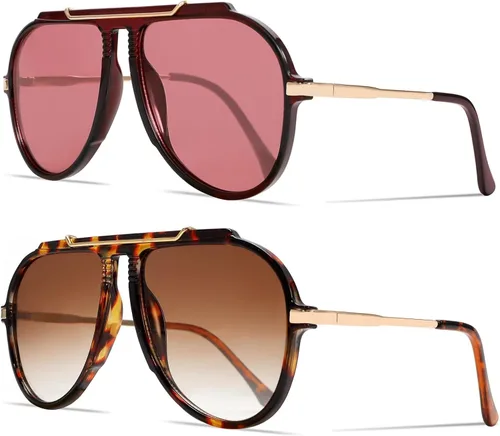 Vista 11 de GUVIVI Gafas de sol de aviador de gran tamaño para mujeres y hombres, estilo retro de los años 70, lentes de sol de metal dorado sin enredos