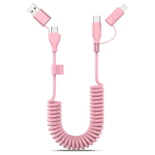 Vista 9 de Cable USB-C y Lightning en espiral 2 en 1, cable de carga para iPhone 17 16 de 3 pies, cable de carga rápida de 60 W para iPhone 15, Samsung Galaxy