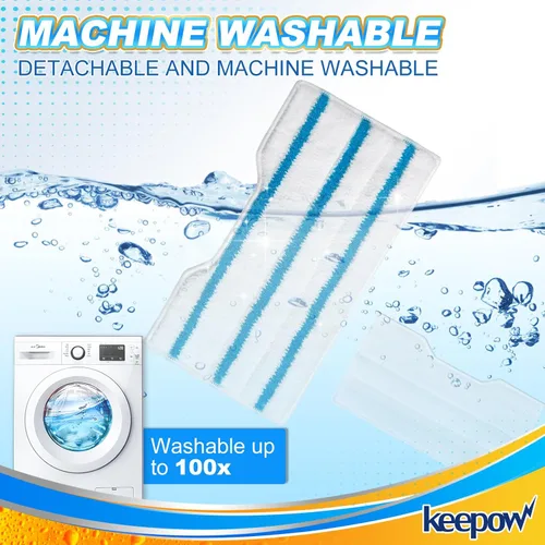 Vista 6 de KEEPOW Recambios de almohadillas reutilizables compatibles con Shark VACMOP Paquete de 4+2+1 (azul/blanco)