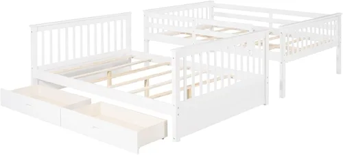 Vista 8 de Literas de tamaño matrimonial sobre matrimonial, marco de cama de madera, marco de cama de plataforma blanco completo, marco de cama de madera