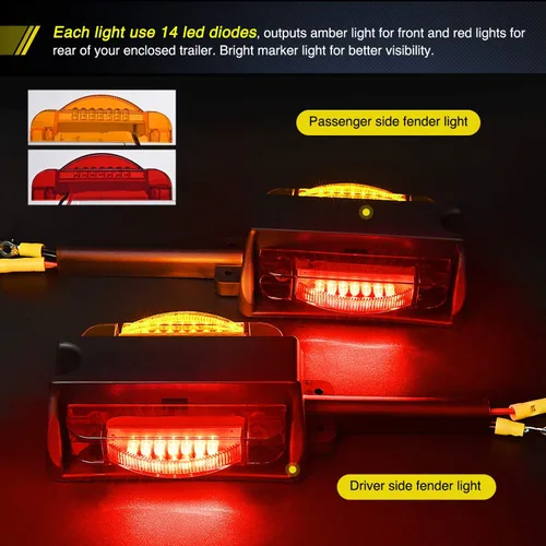 Vista 3 de Nilight 2 luces LED para guardabarros de remolque, luces de marcador de liquidación para remolque, luces delanteras ámbar y traseras rojas para 2
