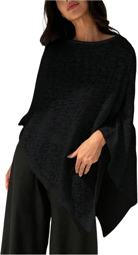Vista 7 de MakeMeChic Ponchos para mujer, suéter de poncho transparente, chal, envolturas, cubrepiernas Negro