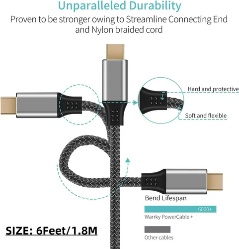 Vista 5 de USB C a Mini DisplayPort, cable de 6 pies 4K@60Hz Thunderbolt 3 a Mini Displayport compatible con iPhone 15/16/17 Serie, M1-M4 MacBook Pro, Surface