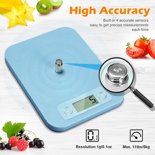 Vista 5 de Báscula digital de alimentos para perder peso, báscula inteligente de alimentos con calculadora nutricional, báscula de cocina para alimentos, Azul