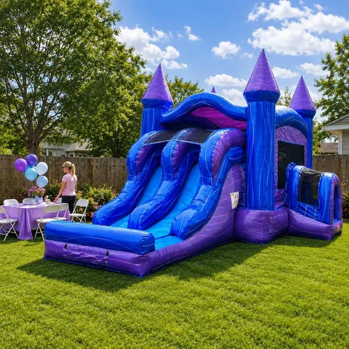 Vista 13 de Casa inflable comercial con tobogán, mármol verde