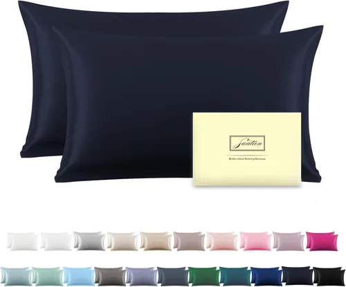 Vista 23 de Funda de almohada de seda para cabello y piel, suave, transpirable y resistente, funda de almohada de seda de tamaño Queen, fundas de almohada