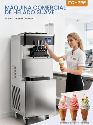 Vista 2 de Máquina de helado comercial de 5.8-7.9 galones/h, 3 sabores suaves con tolva de 14 L, máquina de helado de limpieza automática con panel LCD táctil