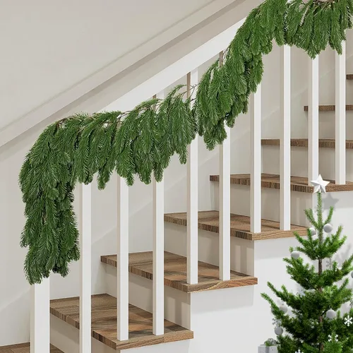 Vista 9 de Guirnalda de Pino Norfolk de Toque Realista de 9.8 Pies, Guirnalda de Ciprés de Pinos Artificiales Verdes, Guirnaldas de Pino Navideñas Falsas