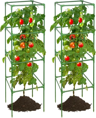 Vista 14 de ZeeDix Paquete de 4 jaulas cuadradas de tomate para jardín con clips de 45 Verde-Paquete de 4