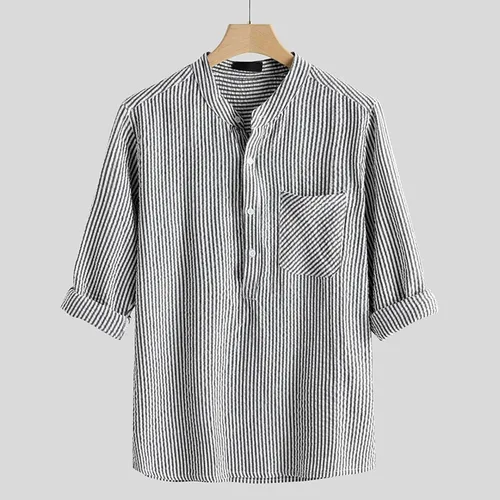 Vista 2 de Alalaso Camisa casual de verano con botones para hombre, manga larga, camisa básica de lino de algodón con bolsillo