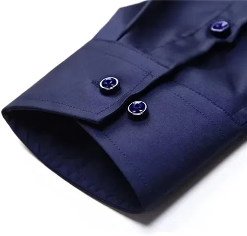 Vista 4 de HUUTOE Camisas de vestir para hombre, manga larga, ajuste regular, color sólido, elástico, para negocios, boda, graduación, camisa grande y alta