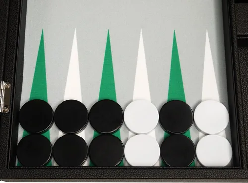 Vista 6 de Juego de Backgammon Premium de 19 pulgadas, tamaño grande, tablero negro, puntos blancos y verdes